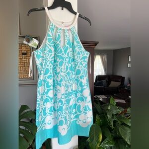 Lilly Pulitzer Blue and White Halter Dress - Keyholed Neckline